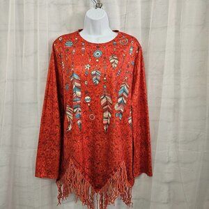 Chickyea Blouse Southwestern Western Fringed Orange XL